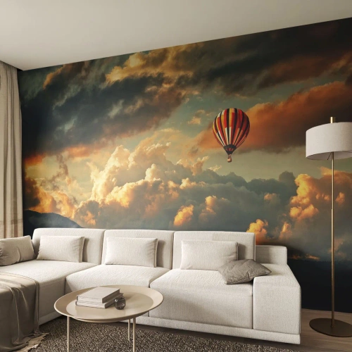 Maßgeschneiderte Fototapete Premium Canvas - Ich fliege, weil ich es will - Abstraktion, Ballonfahrt, Berge