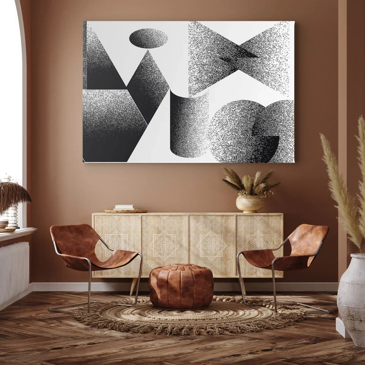 Bild auf Leinwand - Leinwandbild - Geometrie bestehend aus Winkeln und ovalen Formen - 120x80cm - Winkel und Ovale - Moderne Wanddekoration für Wohnzimmer und Schlafzimmer ARTTOR