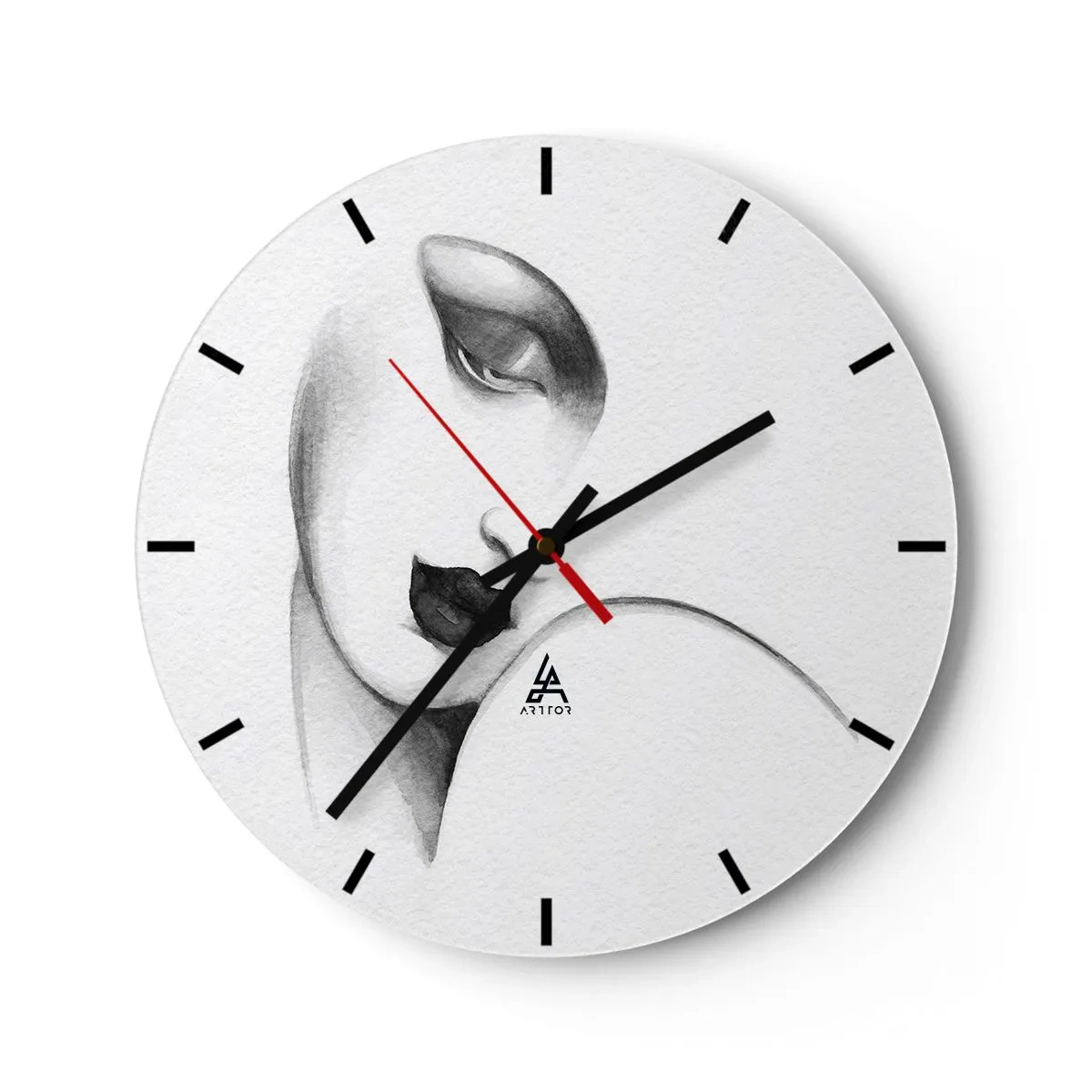 Wanduhr - Glasuhr - Ein minimalistisches Porträt einer Frau in Grautönen. - 30x30cm - Im Stil von Łempicka - Moderne Wanddekoration für Wohnzimmer, Küche und Schlafzimmer ARTTOR