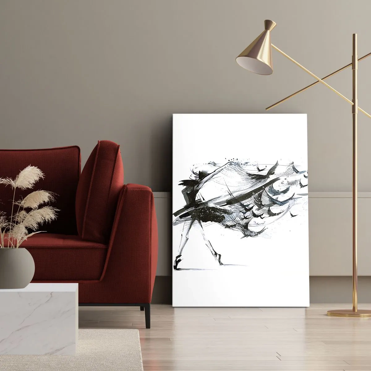 Bild auf Leinwand - Leinwandbild - Eine Tänzerin mit einem dynamischen Kleid in Vogelform - 50x70cm - Die Magie der Musik befreit dich vom Bann - Moderne Wanddekoration für Wohnzimmer und Schlafzimmer ARTTOR