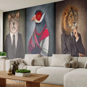 Fototapete Premium Canvas - Was mache ich hier?! - Abstraktion, Hund, Vogel - 400x280 cm