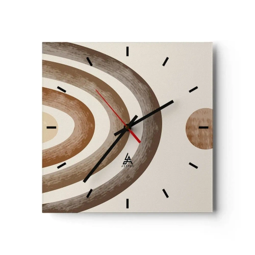 Wanduhr - Glasuhr - Geometrisches Planetenmotiv in Brauntönen - 30x30cm - In einer weit entfernten Galaxie - Moderne Wanddekoration für Wohnzimmer und Schlafzimmer ARTTOR