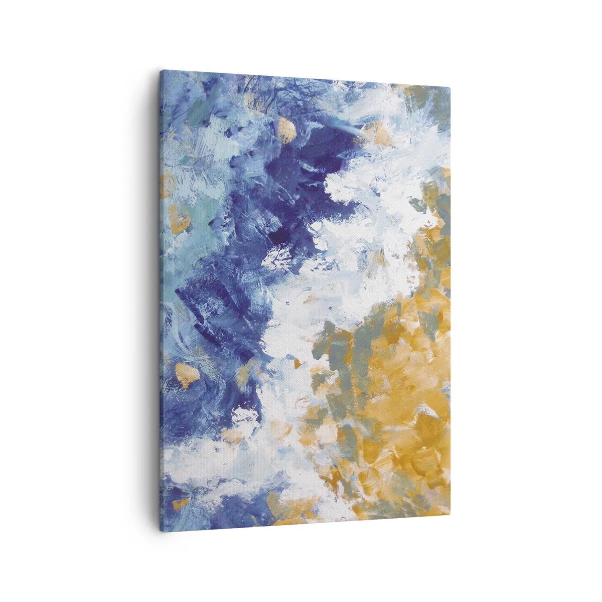 Bild auf Leinwand - Leinwandbild - Abstraktion in Blau-, Weiß- und Goldtönen - 50x70cm - Tanz der Naturelemente - Moderne Wanddekoration für Wohnzimmer und Schlafzimmer ARTTOR