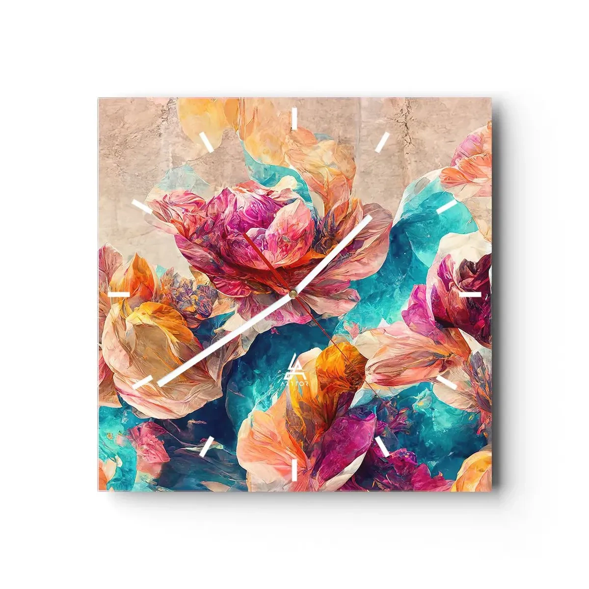 Wanduhr - Glasuhr - Farbenpracht des Straußes - 40x40 cm