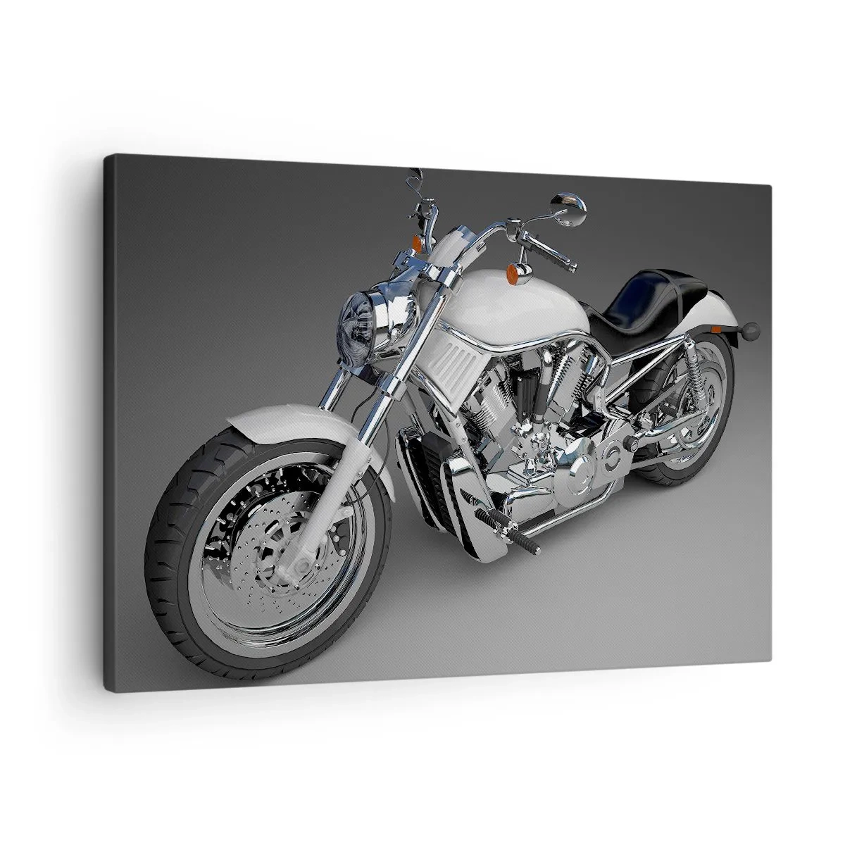 Bild auf Leinwand - Leinwandbild - Weißes Cruiser-Motorrad auf grauem Hintergrund - 70x50cm - So dass man hinknien möchte - Moderne Wanddekoration für Wohnzimmer und Schlafzimmer ARTTOR
