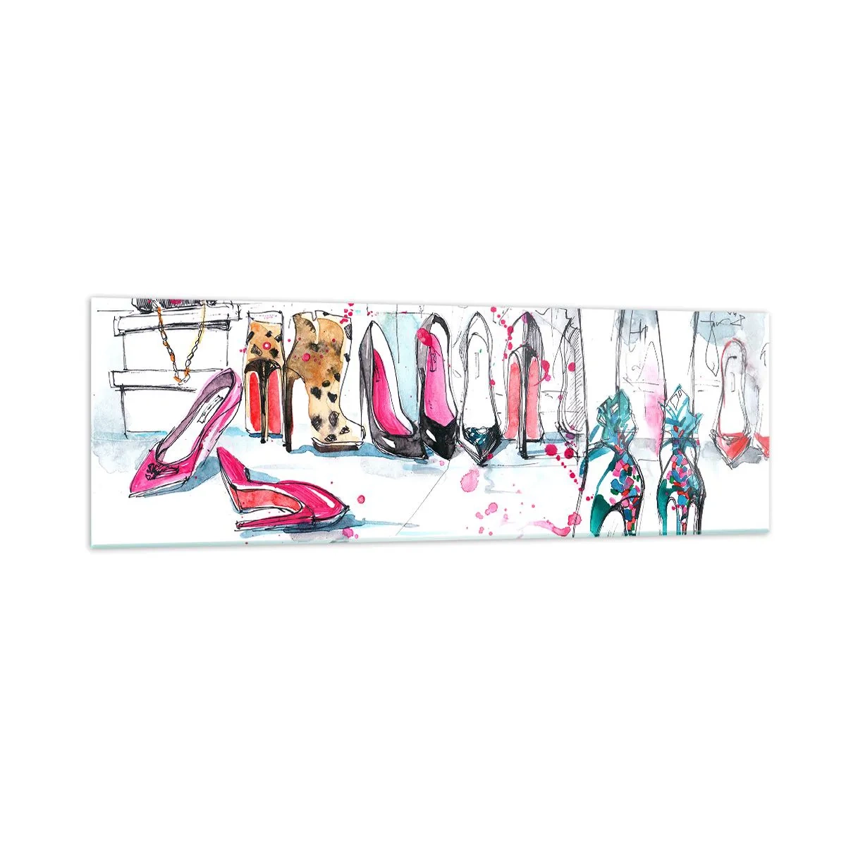 Glasbild - Bild auf glas - Künstlerische Grafiken mit High Heels und Accessoires - 160x50cm - Sesam, mach auf - Moderne Wanddekoration für Wohnzimmer und Schlafzimmer ARTTOR