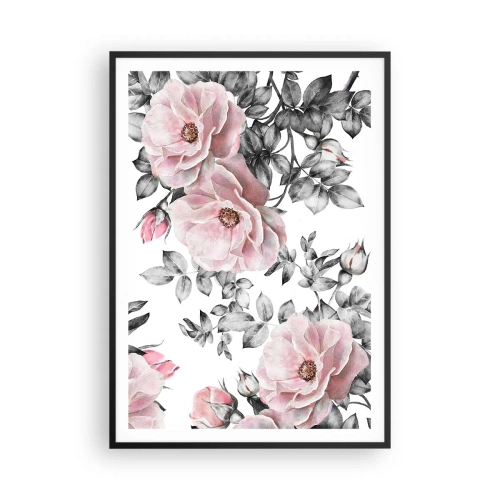 Poster in einem schwarzem Rahmen - Verliere dich in den Blüten der Rosen - 70x100 cm
