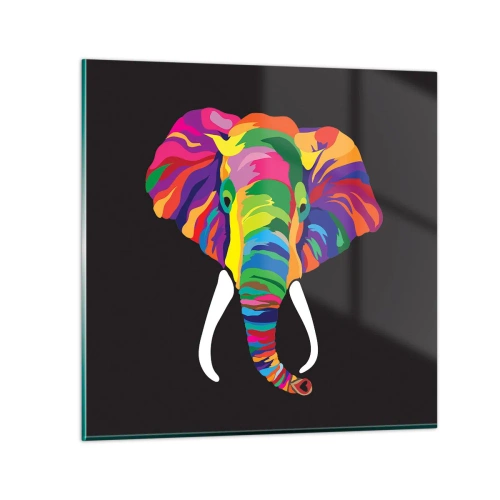 Glasbild - Bild auf glas - Der Elefant, der es liebte, im Regenbogen zu baden - 30x30 cm