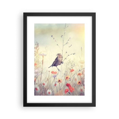 Poster in einem schwarzem Rahmen - Vogelporträt mit einer Wiese im Hintergrund - 30x40 cm