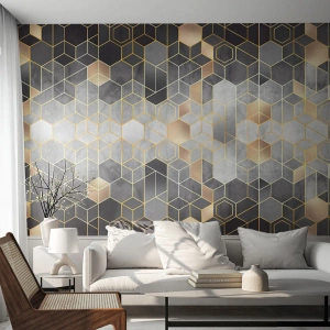 Fototapete Premium Canvas - Geometrisches Muster in goldenen Farbtönen - 100x70cm - Diamant-Komposition - Moderne Wanddekoration für Wohnzimmer und Schlafzimmer ARTTOR