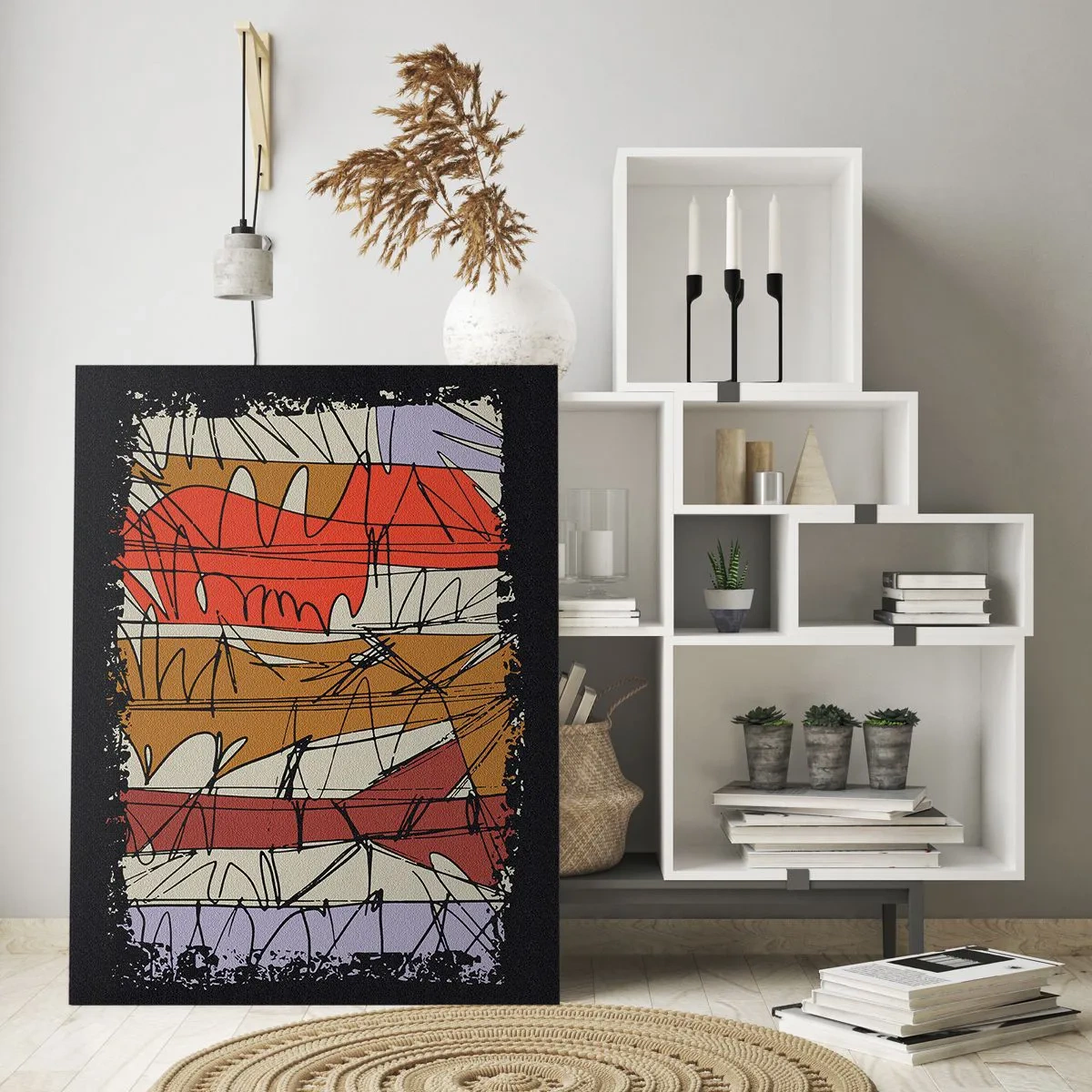 Glasbild - Bild auf glas - Abstrakte Komposition in intensiven Farben - 70x100cm - Spontane Komposition - Moderne Wanddekoration für Wohnzimmer und Schlafzimmer ARTTOR