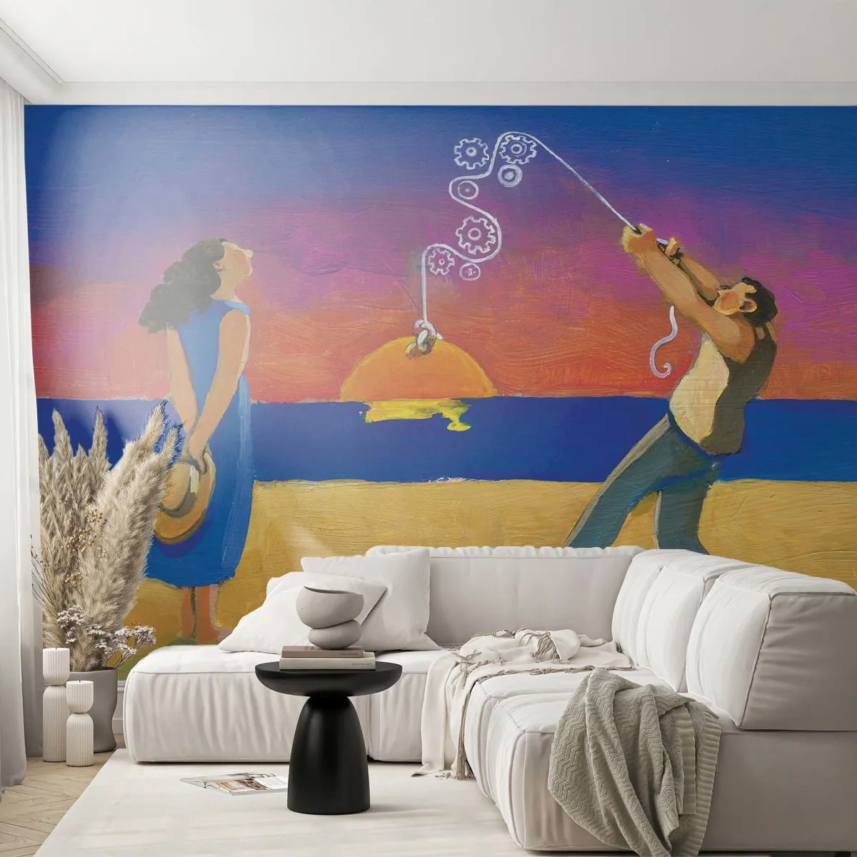 Fototapete Premium Sand - Mehr als ein Sternchen vom Himmel - Abstraktion, Frau und Mann, Malerei - 100x70 cm