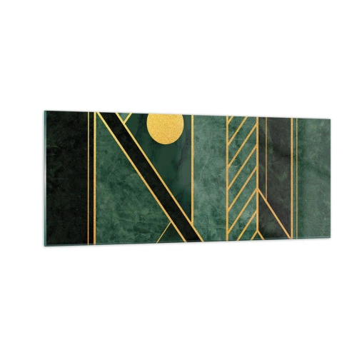 Glasbild - Bild auf glas - Dynamik von Gold und Azurblau - 100x40 cm