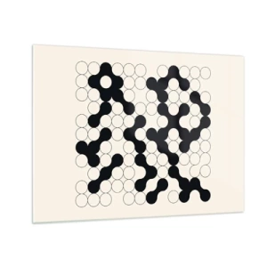 Glasbild - Bild auf glas - Ein schwarz-weißes grafisches Mosaik aus verbundenen Punkten. - 70x50cm - Chinesisches Spiel – Variation - Moderne Wanddekoration für Wohnzimmer und Schlafzimmer ARTTOR