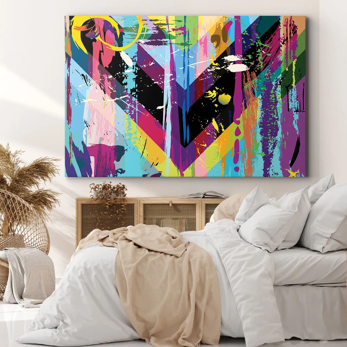 Bild auf Leinwand - Leinwandbild - Abstraktes Muster mit bunten geometrischen Formen - 70x50cm - Von oben nach unten - Moderne Wanddekoration für Wohnzimmer und Schlafzimmer ARTTOR