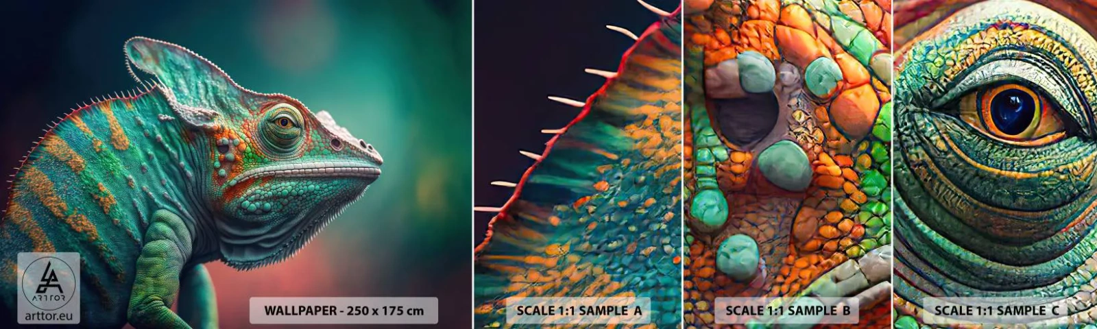 Fototapetenmuster Standard Eco - Siehst du mich? Nicht gut… - Chamäleon, Tiere, Reptil - 100x30 cm
