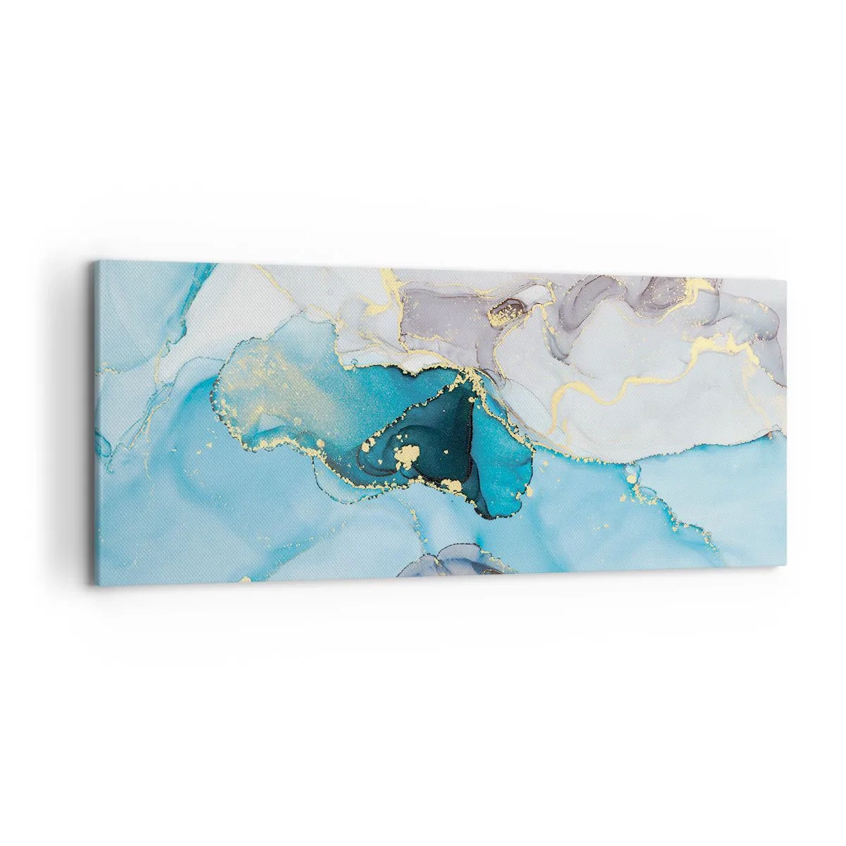 Bild auf Leinwand - Leinwandbild - Abstraktion in Blau- und Goldtönen mit subtilen Linien - 120x50cm - Eine Studie über das Zusammentreffen von Grau und Türkis - Moderne Wanddekoration für Wohnzimmer und Schlafzimmer ARTTOR