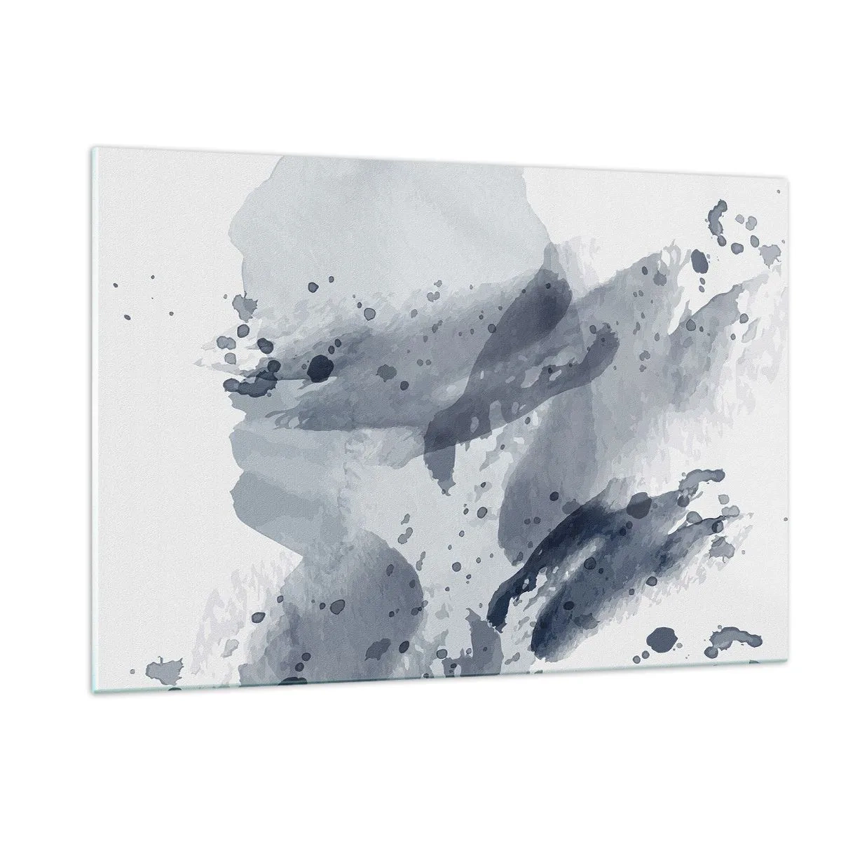 Glasbild - Bild auf glas - Blaugraue Aquarellflecken, die an fließendes Wasser erinnern - 120x80cm - Eine Studie über die Natur des Wassers - Moderne Wanddekoration für Wohnzimmer und Schlafzimmer ARTTOR