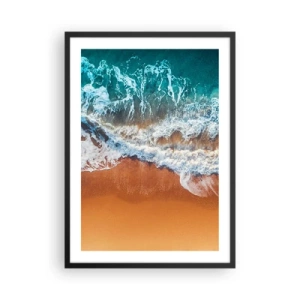 Poster in einem schwarzem Rahmen - Luftaufnahme der Meereswellen und des Strandes - 50x70cm - Immer Hand in Hand - Moderne Wanddekoration für Wohnzimmer und Schlafzimmer ARTTOR