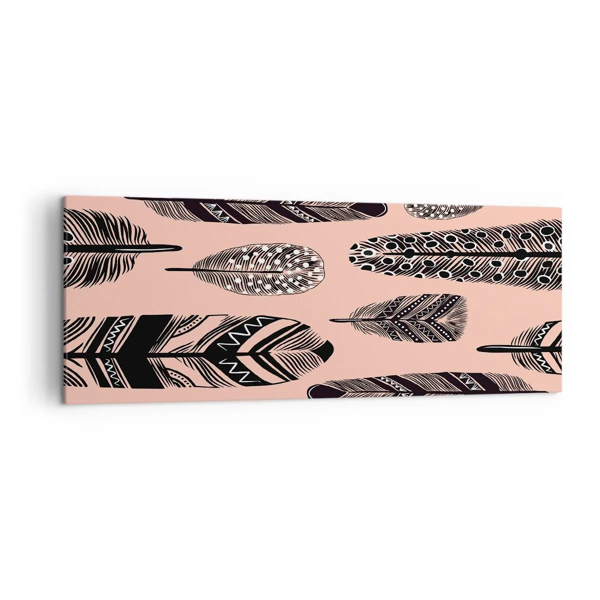 Bild auf Leinwand - Leinwandbild - Dekorative Federn auf hellem Hintergrund - 140x50cm - Indische Sammlung - Moderne Wanddekoration für Wohnzimmer und Schlafzimmer ARTTOR