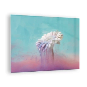 Glasbild - Bild auf glas - Eine zarte Blume in Pastelltönen von Blau und Rosa - 70x50cm - Blumenunterwelt - Moderne Wanddekoration für Wohnzimmer und Schlafzimmer ARTTOR