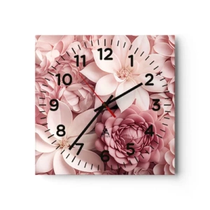 Wanduhr - Glasuhr - In rosa Blütenblättern - 40x40 cm