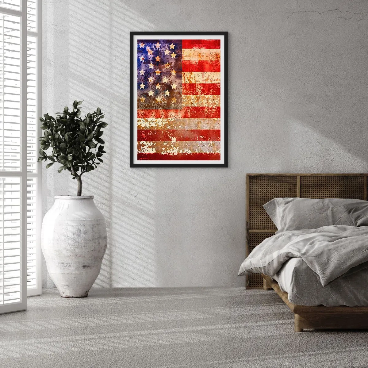 Poster in einem schwarzem Rahmen - Vintage USA-Flagge mit gealtertem Effekt - 50x70cm - Ruhm verblasst nicht - Moderne Wanddekoration für Wohnzimmer und Schlafzimmer ARTTOR
