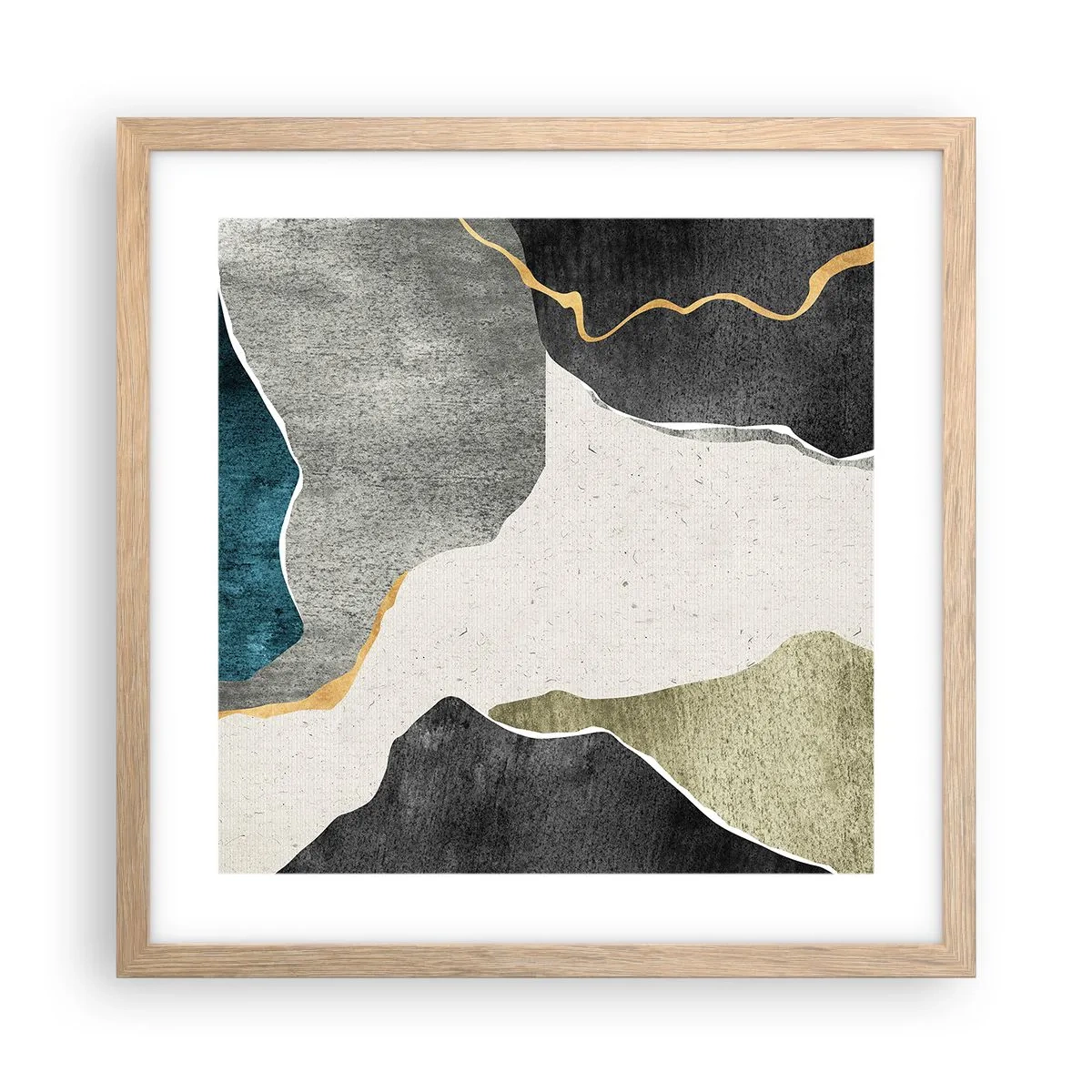 Poster in einem Rahmen aus heller Eiche - Mosaikkomposition mit Goldfaden - 40x40 cm