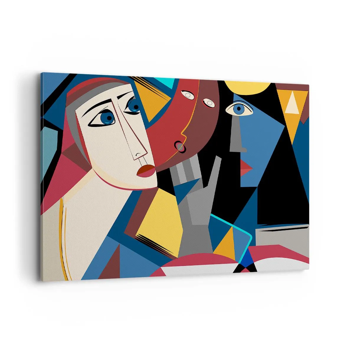 Bild auf Leinwand - Leinwandbild - Kubistische Gesichter in intensiven Farben - 100x70cm - Gespräch zwischen Kubisten - Moderne Wanddekoration für Wohnzimmer und Schlafzimmer ARTTOR