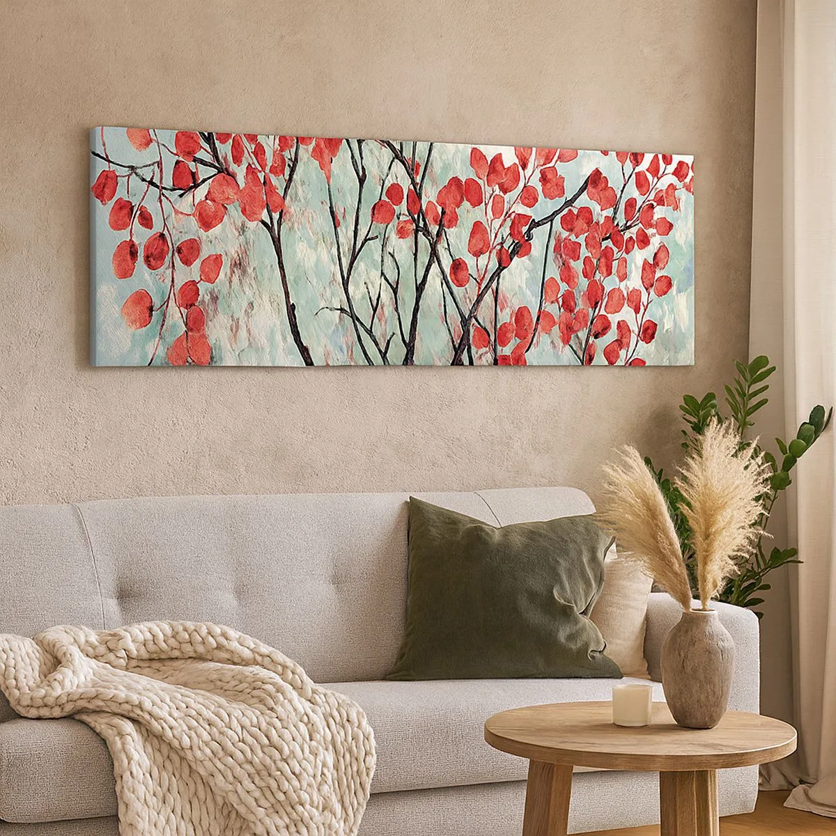 Bild auf Leinwand - Leinwandbild - Baum in Scharlachrot - 100x40 cm