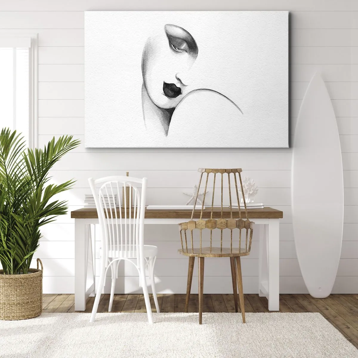 Bild auf Leinwand - Leinwandbild - Ein subtiles Frauenporträt im monochromen Stil - 70x50cm - Im Stil von Łempicka - Moderne Wanddekoration für Wohnzimmer und Schlafzimmer ARTTOR