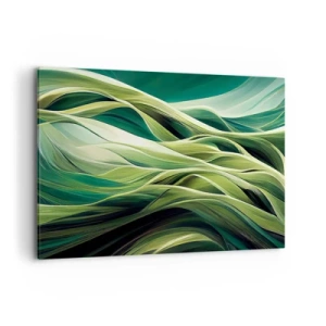 Bild auf Leinwand - Leinwandbild - Dynamische Linien in Grüntönen - 100x70cm - Abstraktes grünes Spiel - Moderne Wanddekoration für Wohnzimmer und Schlafzimmer ARTTOR