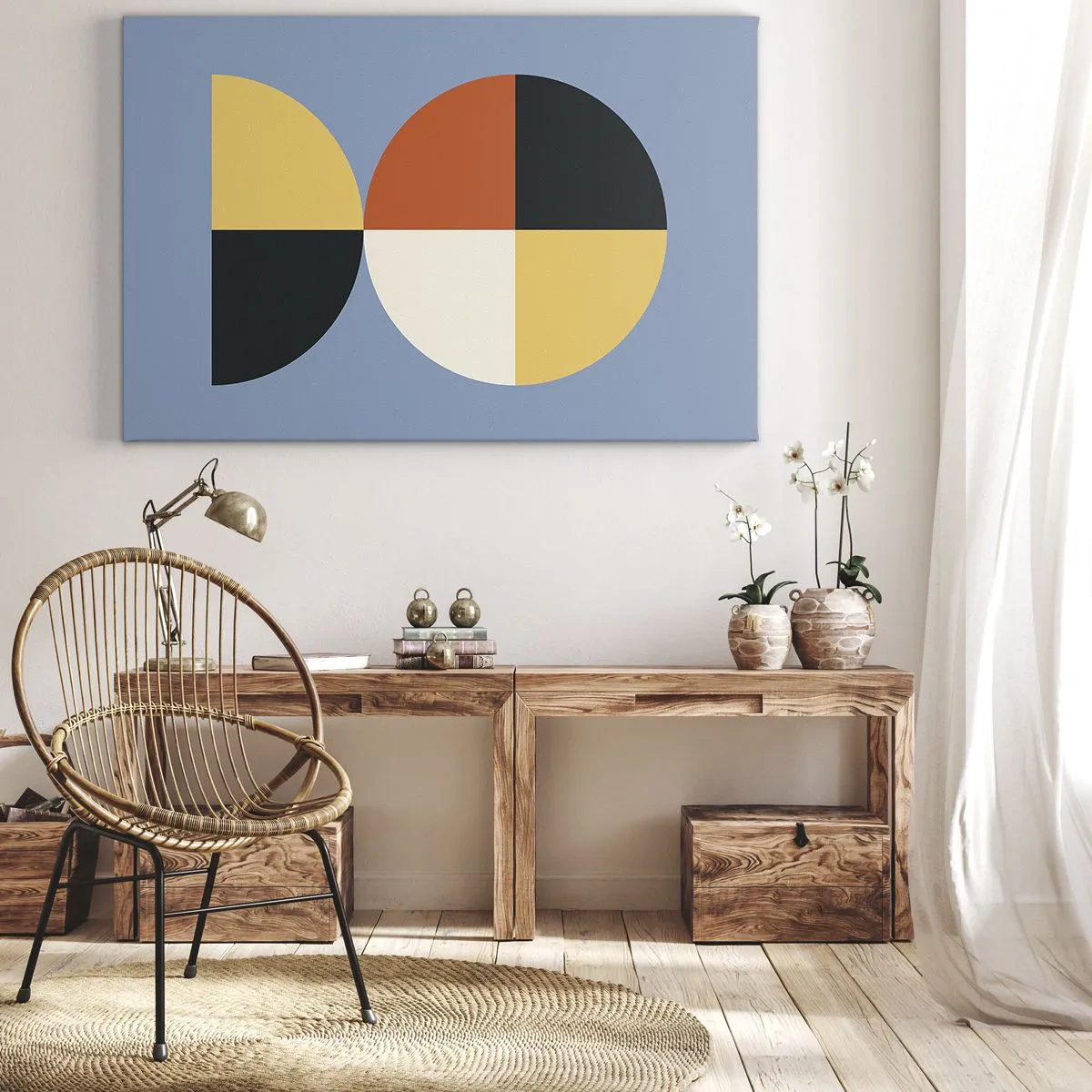 Bild auf Leinwand - Leinwandbild - Geometrische Kreise auf blauem Hintergrund - 120x80cm - Beobachte und zähle - Moderne Wanddekoration für Wohnzimmer und Schlafzimmer ARTTOR