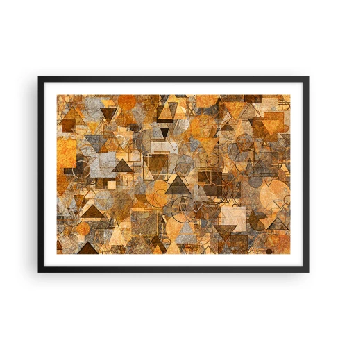 Poster in einem schwarzem Rahmen - Abstrakte geometrische Muster in Goldtönen - 70x50cm - Die Welt in Form - Moderne Wanddekoration für Wohnzimmer und Schlafzimmer ARTTOR