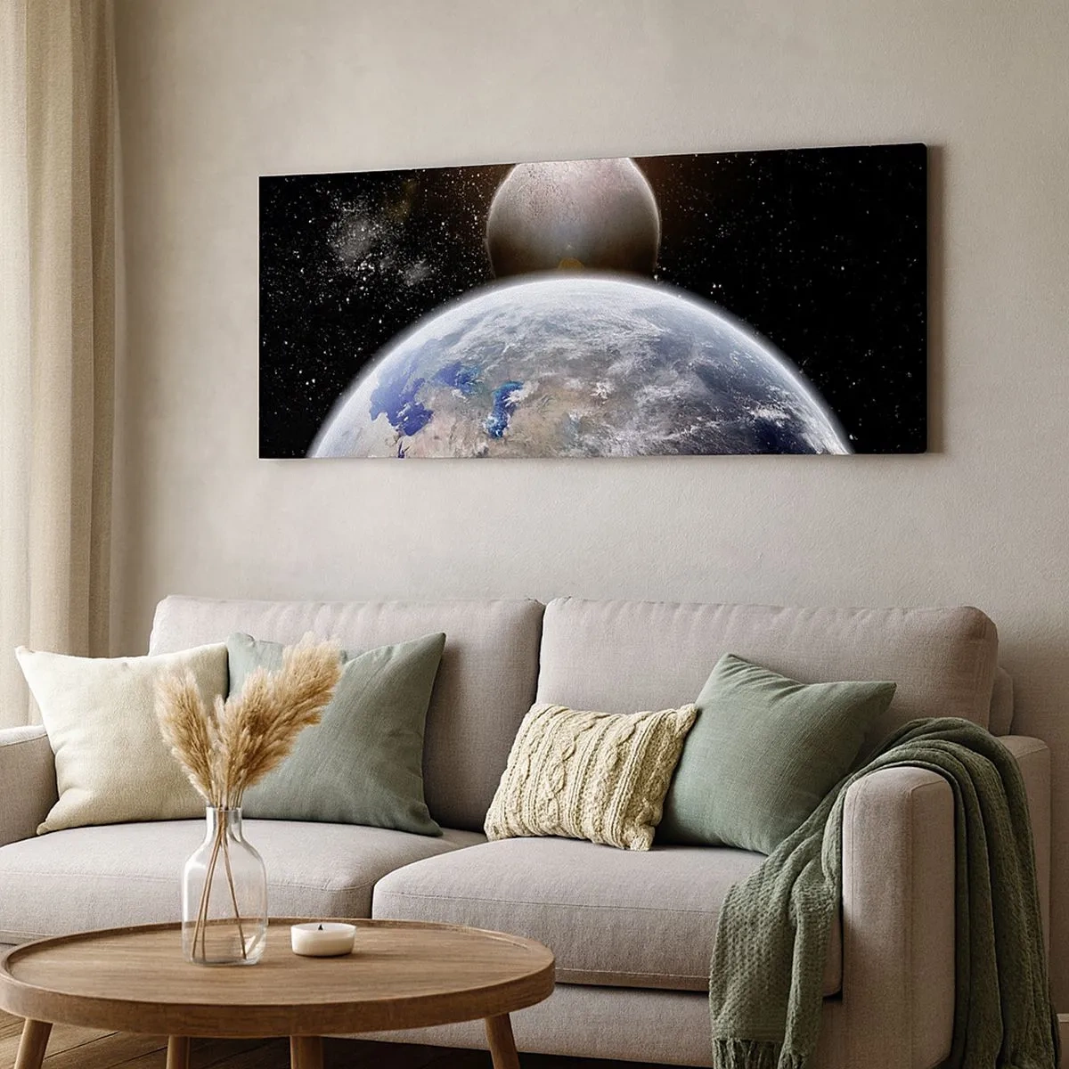 Bild auf Leinwand - Leinwandbild - Weltraumlandschaft - Sonnenaufgang - 100x40 cm