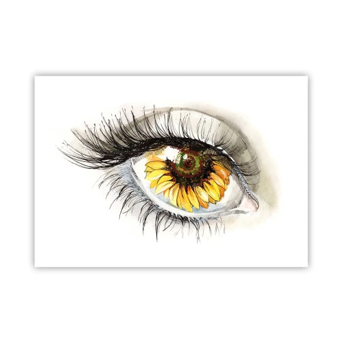Poster - Künstlerisches Auge mit sonnenblumenförmiger Iris - 100x70cm - Ein Look so heiß wie der Sommer - Moderne Wanddekoration für Wohnzimmer und Schlafzimmer ARTTOR