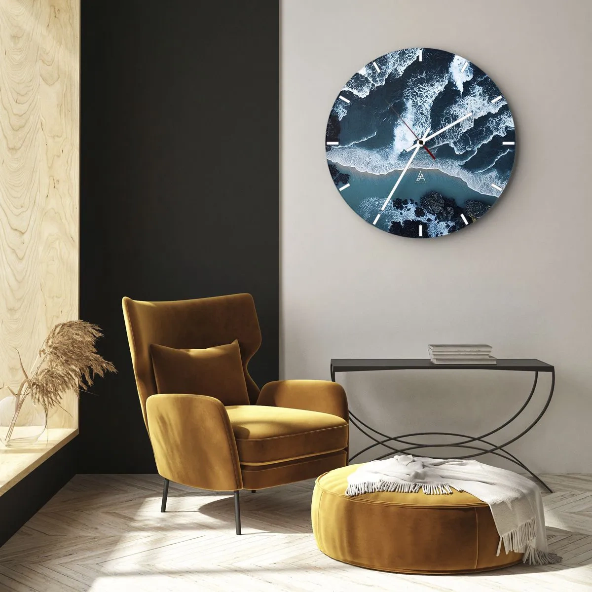 Wanduhr - Glasuhr - Wellen, die an die Küste krachen, aus der Vogelperspektive gesehen - 30x30cm - In Wellen gehüllt - Moderne Wanddekoration für Wohnzimmer, Küche und Schlafzimmer ARTTOR