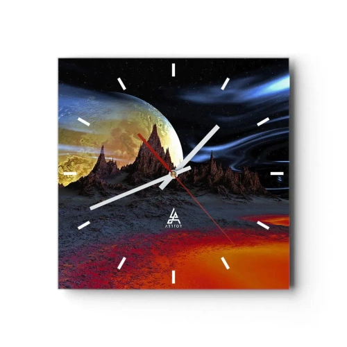 Wanduhr - Glasuhr - Eine fantastische Landschaft mit Planeten und Vulkanen - 30x30cm - Unbekannte Welt - Moderne Wanddekoration für Wohnzimmer und Schlafzimmer ARTTOR
