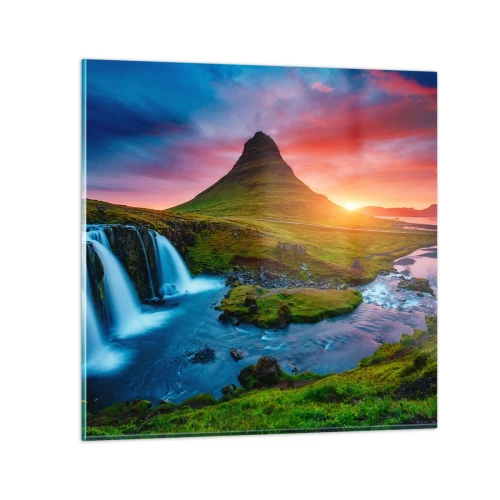 Glasbild - Bild auf glas - Island - Feuer und Wasser - 60x60 cm