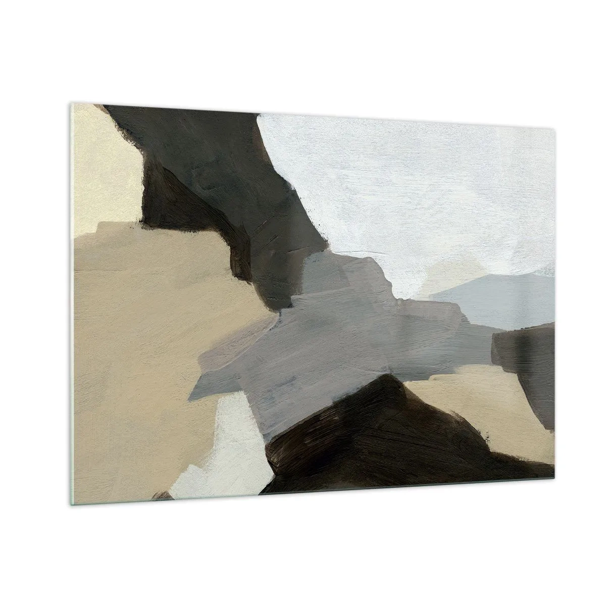 Glasbild - Bild auf glas - Eine moderne abstrakte Komposition in Grautönen - 100x70cm - Abstraktion: Scheideweg des Graus - Moderne Wanddekoration für Wohnzimmer und Schlafzimmer ARTTOR