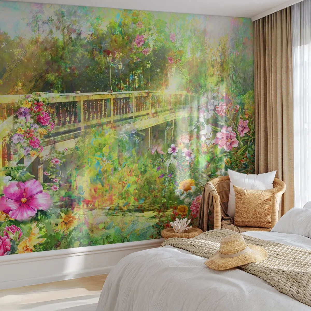 Fototapete Premium Sand - Eine Brücke aus Frühlingsseufzern - Landschaft, Blumen, Garten - 100x70 cm