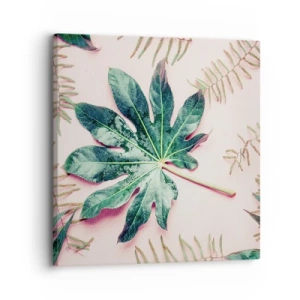 Bild auf Leinwand - Leinwandbild - Eine Studie von Grün auf einem rosa Hintergrund - 30x30 cm