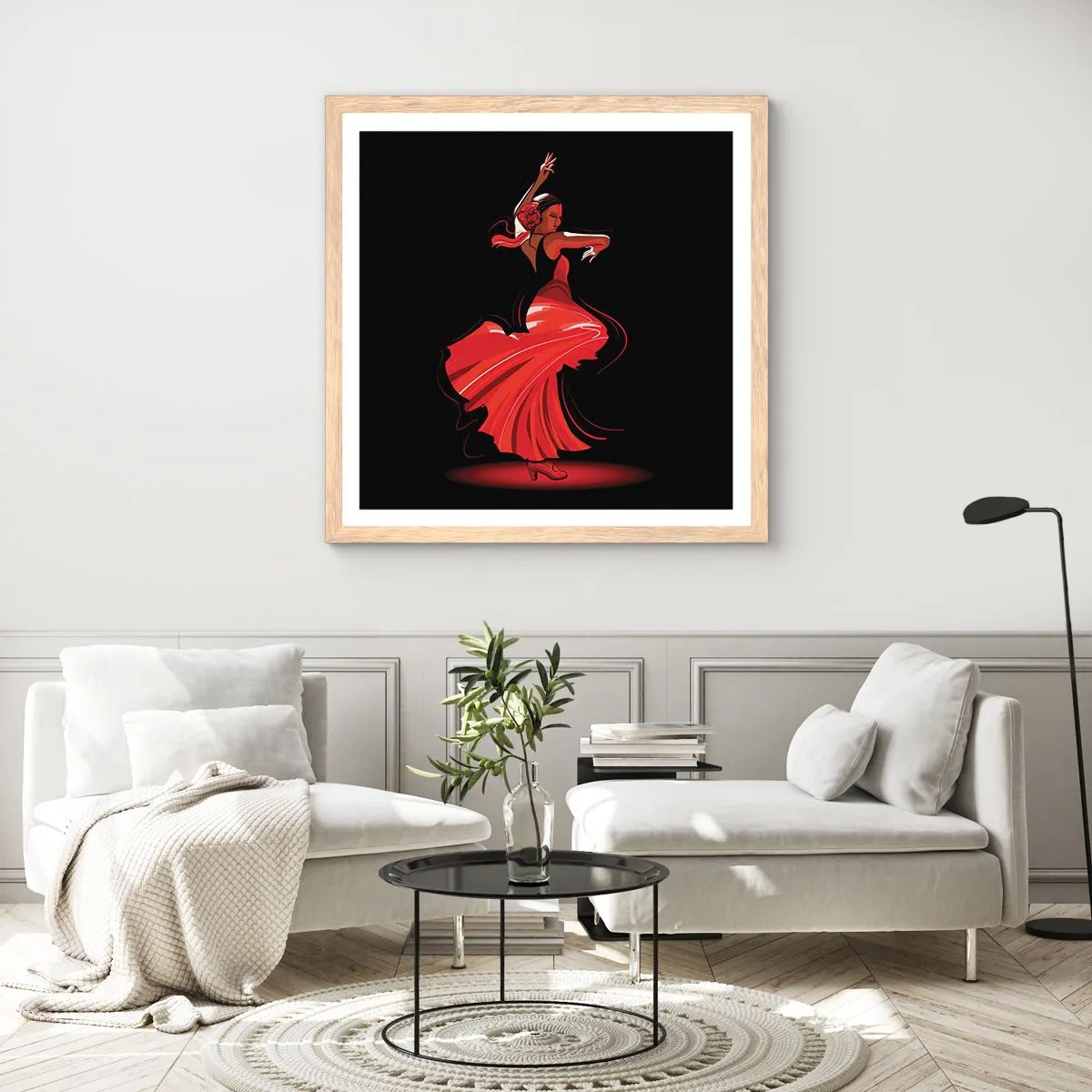 Poster in einem Rahmen aus heller Eiche - Der feurige Geist des Flamenco - 50x50 cm