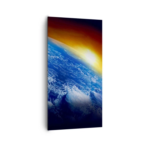 Bild auf Leinwand - Leinwandbild - Sonnenaufgang über dem blauen Planeten - 65x120 cm