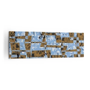 Bild auf Leinwand - Leinwandbild - Eine abstrakte Komposition aus Rechtecken in Braun- und Blautönen. - 160x50cm - Ein nicht-menschlicher Ausschnitt - Moderne Wanddekoration für Wohnzimmer und Schlafzimmer ARTTOR
