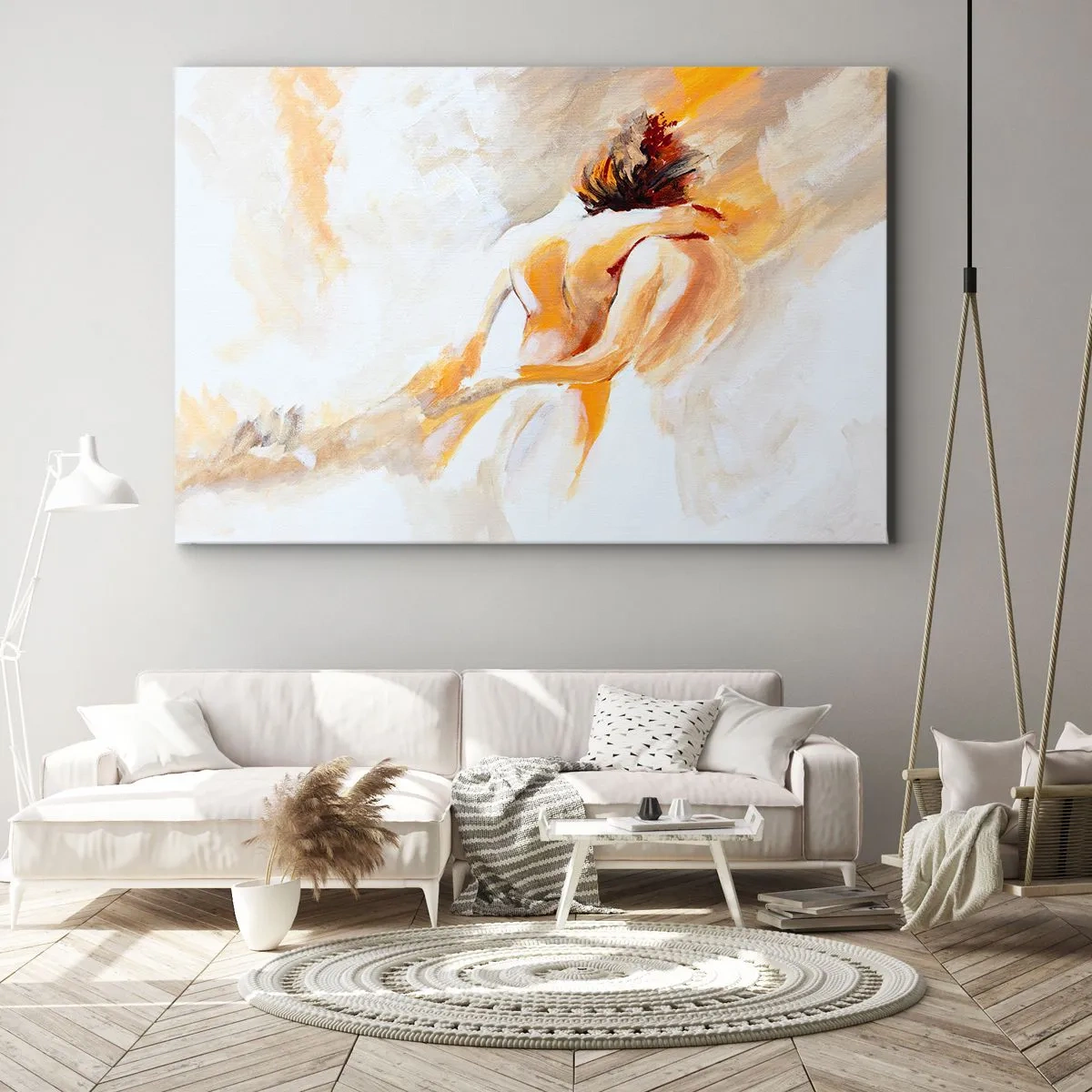 Bild auf Leinwand - Leinwandbild - Abstrakte Szene einer romantischen Umarmung - 100x70cm - Am Himmel der Nähe - Moderne Wanddekoration für Wohnzimmer und Schlafzimmer ARTTOR