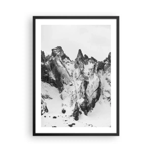 Poster in einem schwarzem Rahmen - Eine raue Berglandschaft in Schwarz-Weiß - 50x70cm - Gefährlicher Granitgrat - Moderne Wanddekoration für Wohnzimmer und Schlafzimmer ARTTOR