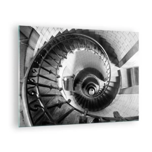 Glasbild - Bild auf glas - Schwarz-Weiß-Foto einer Wendeltreppe in Perspektive - 70x50cm - Höher und höher - Moderne Wanddekoration für Wohnzimmer und Schlafzimmer ARTTOR