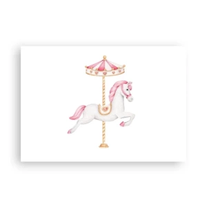 Poster - Ein Karussellpferd in Pastelltönen von Rosa - 100x70cm - Er legte los - Moderne Wanddekoration für Wohnzimmer und Schlafzimmer ARTTOR