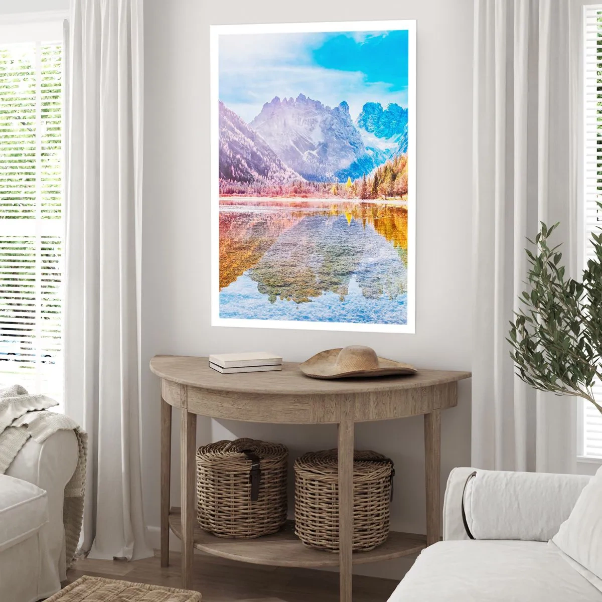 Poster - Berglandschaft mit See und Herbstfarben - 50x70cm - Und in den Bergen ist es schon Herbst - Moderne Wanddekoration für Wohnzimmer und Schlafzimmer ARTTOR